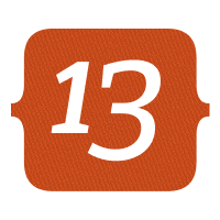 The 13bold logo, a red curly-brace-shaped
box with 13 written inside.