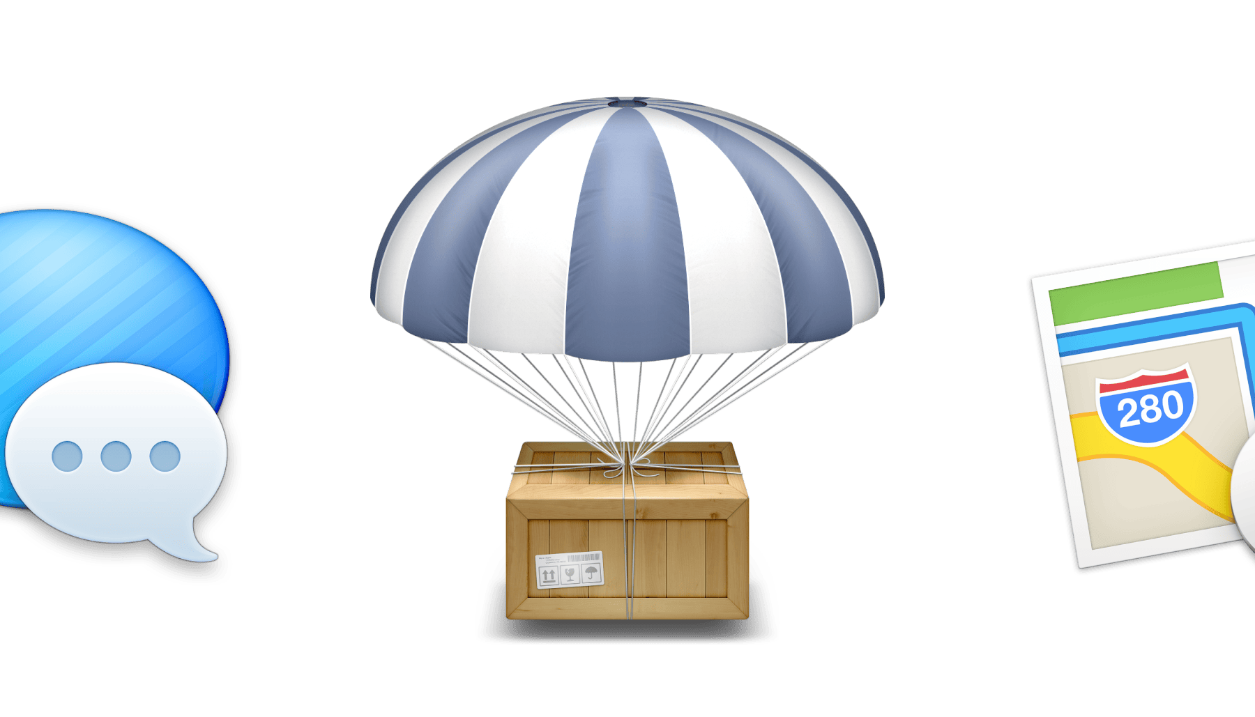 In the middle, the AirDrop icon, on
the left cropped, the iMessage icons, and on the right, the Maps icon.
