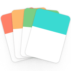 Four piles of cards, each with a
different color.