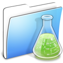 A blue folder icon. In front, an
Erlenmeyer flask full of a bubbling green liquid.