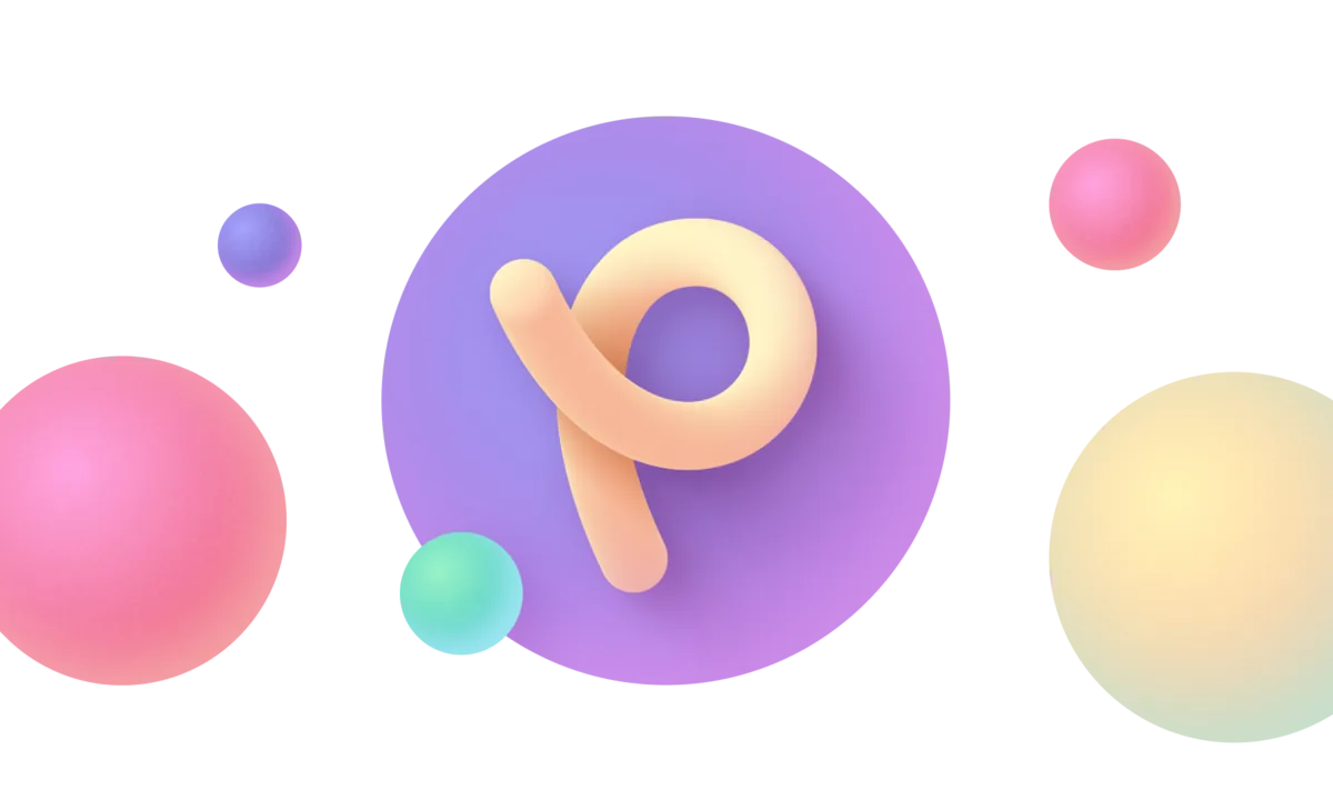 The Popstage logo, floating among soft colored bubbles.